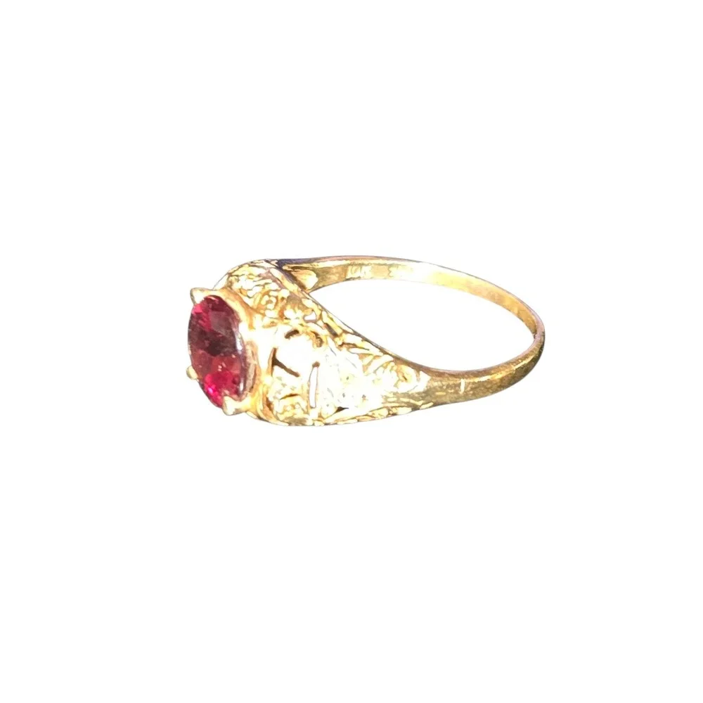 JewelAmerica Ring Womens 8.5 Gold 10K Lab-Created Ruby Filigree VTG Estate Style